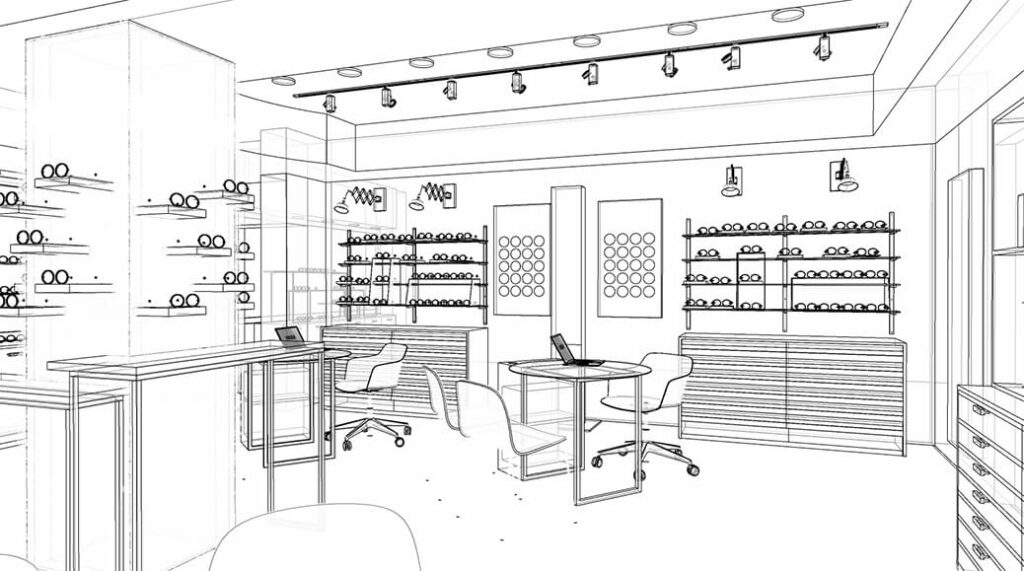 progetto 3d negozio